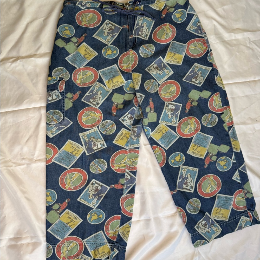 VTG Sag Harbor Sport- Wide Leg Capri, 1970 Nautical Cartoon Print, 100% Cotton